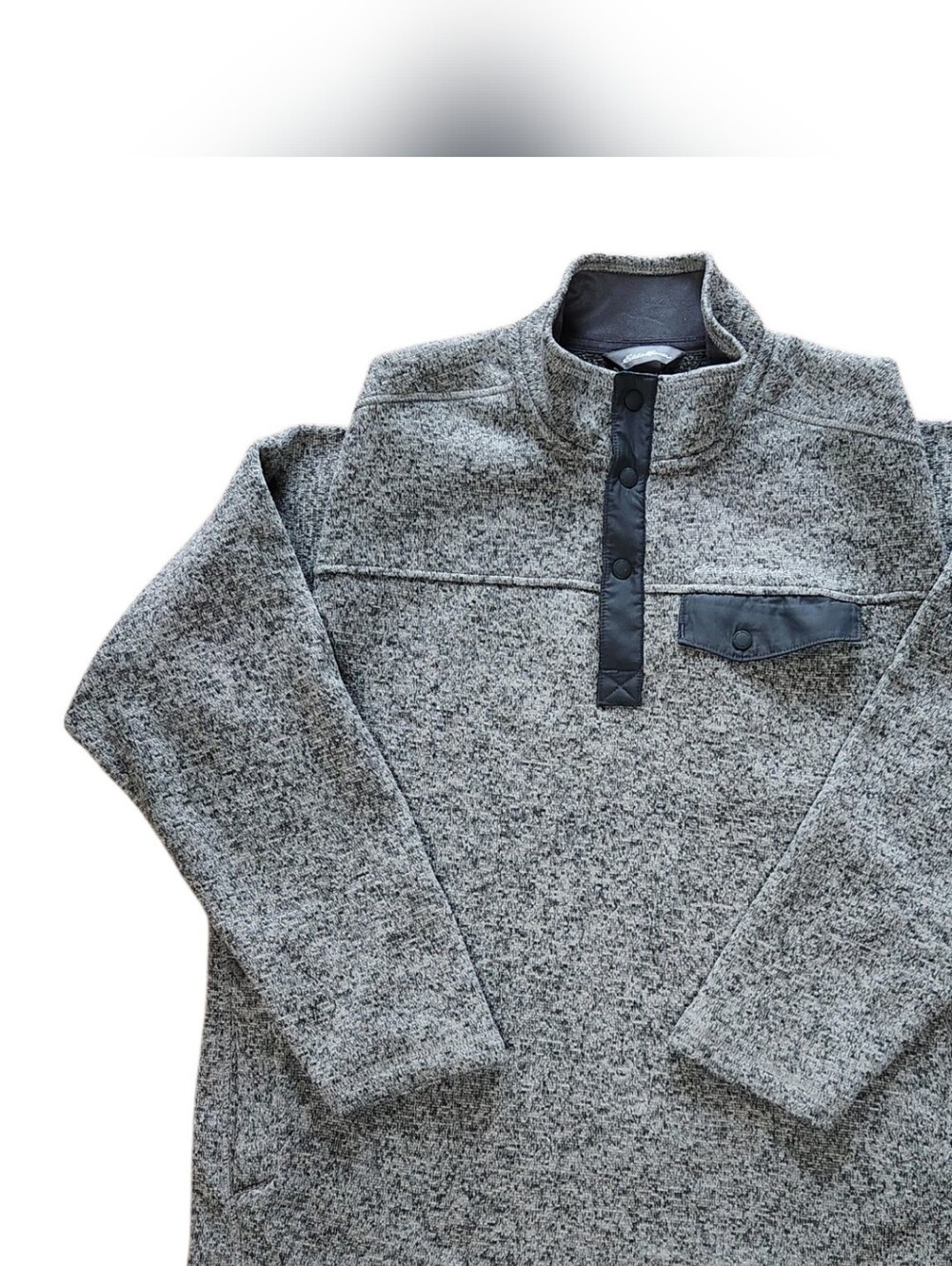 Eddie Bauer Snap-Button Heather Gray Fleece Pullover, Men's L